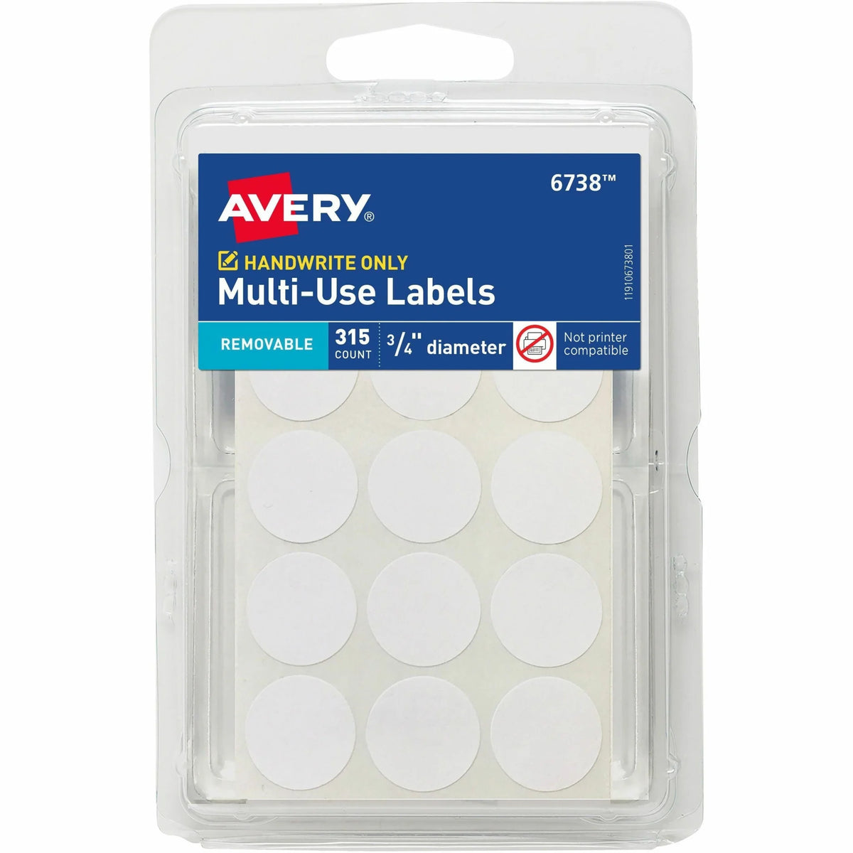 Avery® Removable Multi-Use ID Labels on Small Sheets - Handwrite Only - 3/4’’ Diameter - Adhesive - Round - White