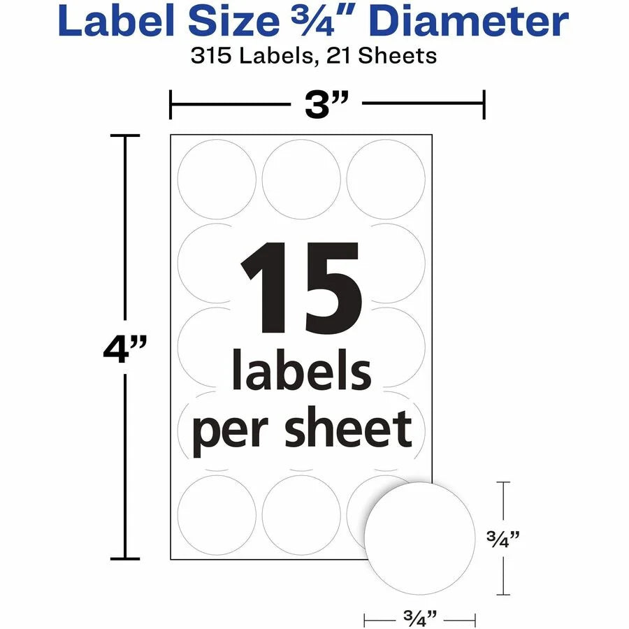 Avery® Removable Multi-Use ID Labels on Small Sheets - Handwrite Only - 3/4’’ Diameter - Adhesive - Round - White