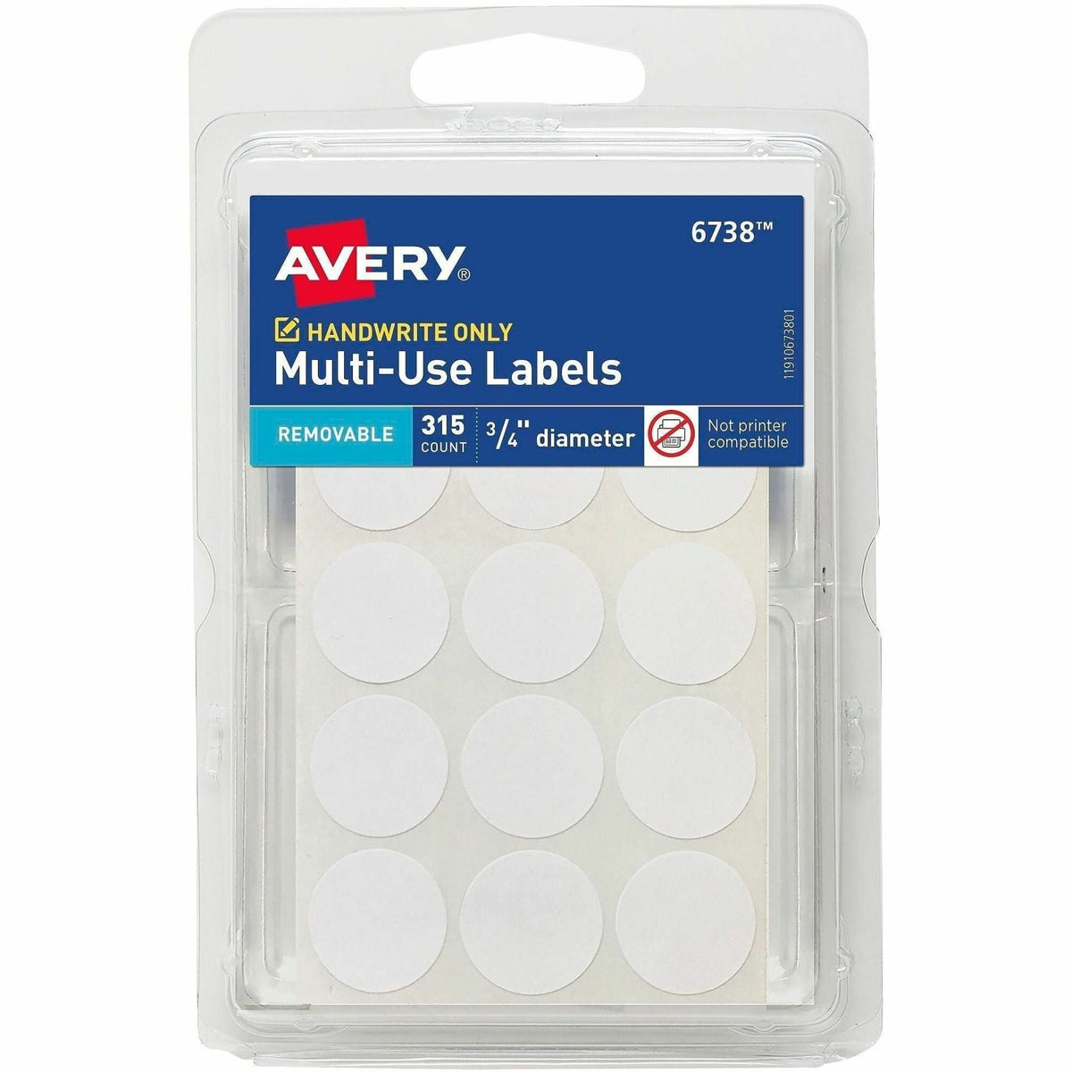 Avery® Removable Multi-Use ID Labels on Small Sheets - Handwrite Only - 3/4’’ Diameter - Adhesive - Round - White
