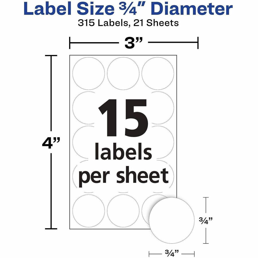 Avery® Removable Multi-Use ID Labels on Small Sheets - Handwrite Only - 3/4’’ Diameter - Adhesive - Round - White