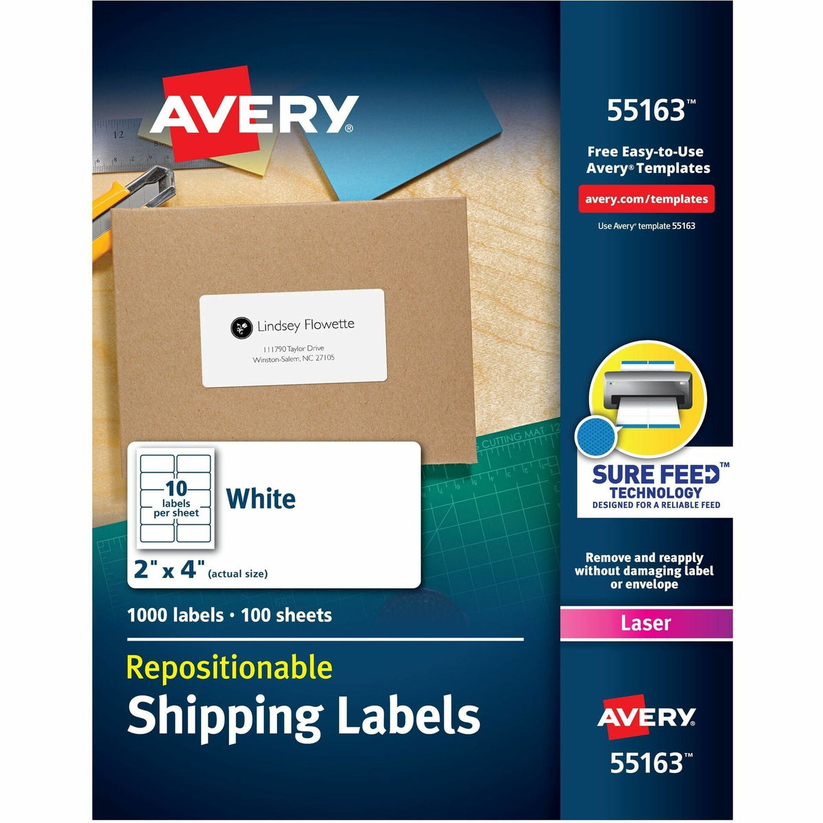 Avery® Repositionable Labels, Sure Feed, 2" x 4" , 1,000 Labels (55163) - 2000