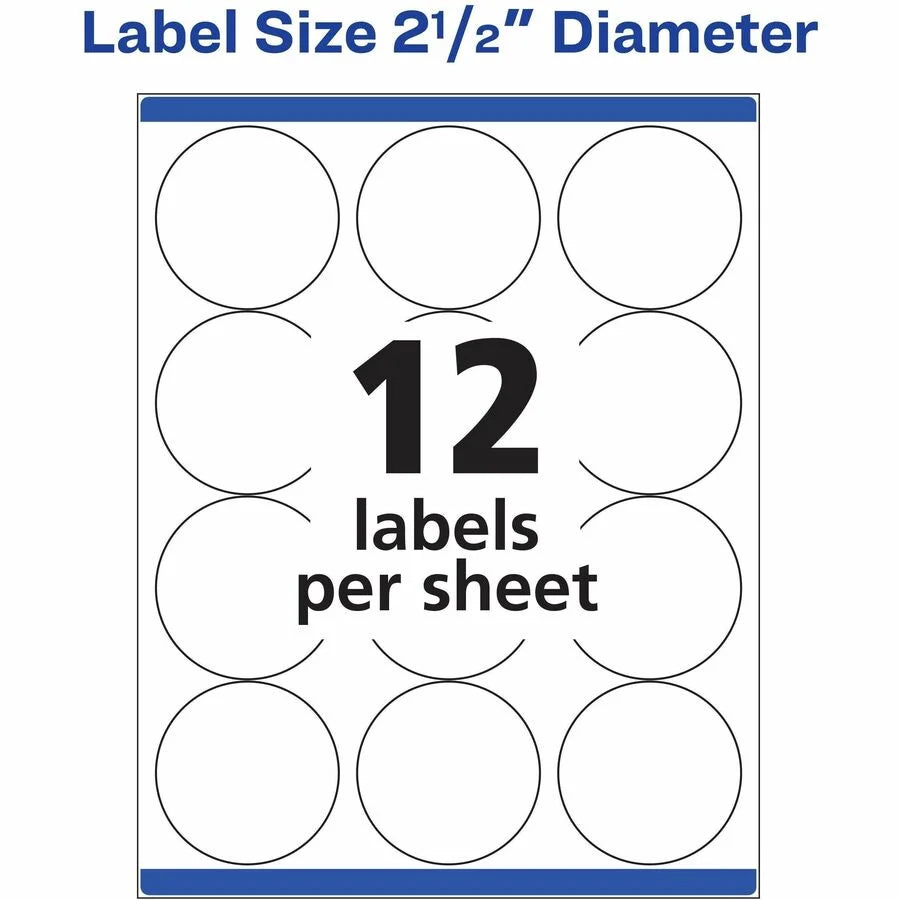 Avery® Round High Visibility Labels - Matte White - 2.5’’ Diameter - 300 - Multipurpose & ID