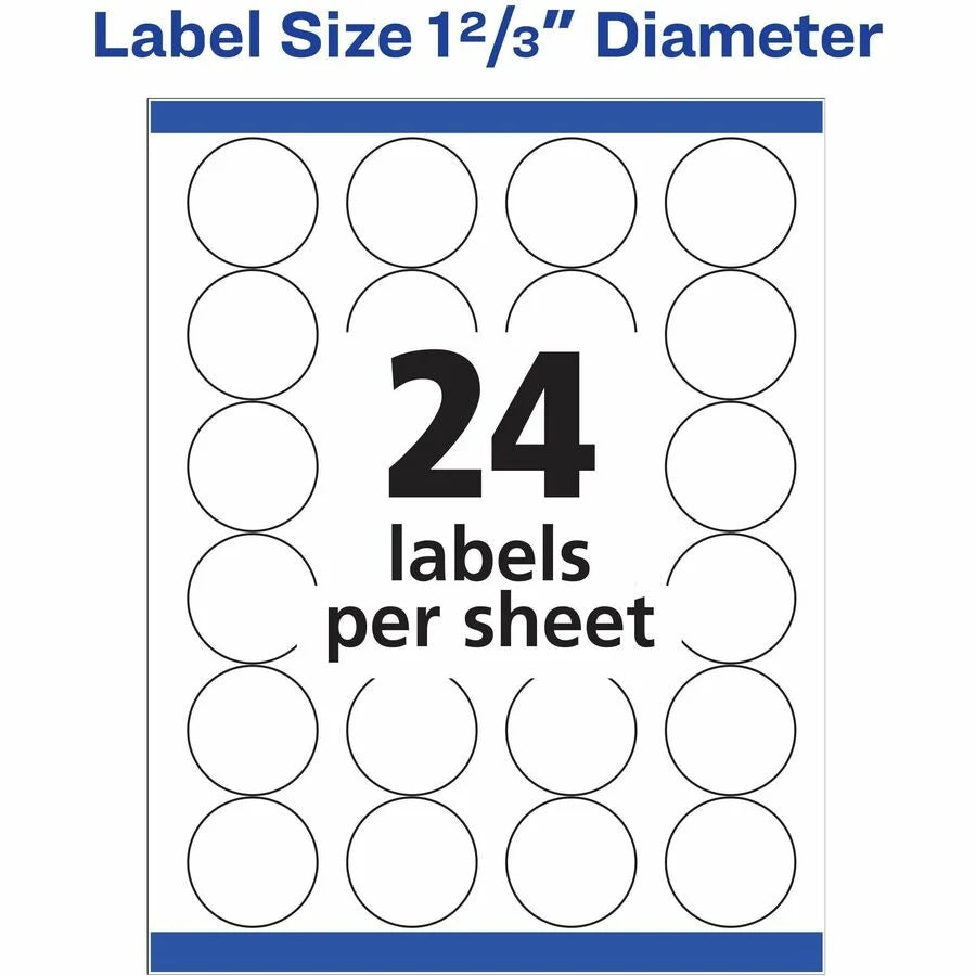 Avery® Round High Visibility Labels - White - 1 21/32’’ Diameter - 600 - Multipurpose & ID
