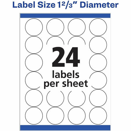 Avery® Round High Visibility Labels - White - 1 21/32’’ Diameter - 600 - Multipurpose & ID
