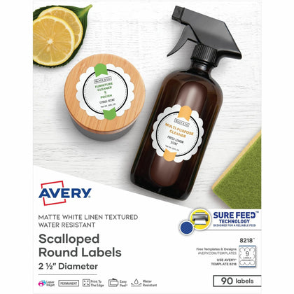 Avery® Round Scallop Labels - Matte White - 2.5’’ Diameter - 90 Pack - Multipurpose & ID