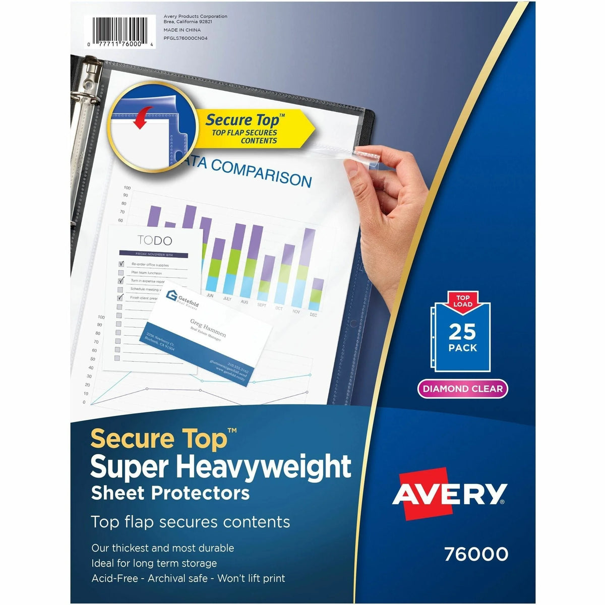 Avery® Secure Top Sheet Protectors: Letter Size 3-Hole Clear Polypropylene - 25/Pack - Protectors