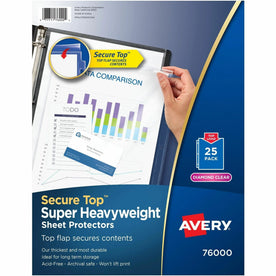 Avery® Secure Top Sheet Protectors: Letter Size 3-Hole Clear Polypropylene - 25/Pack - Protectors