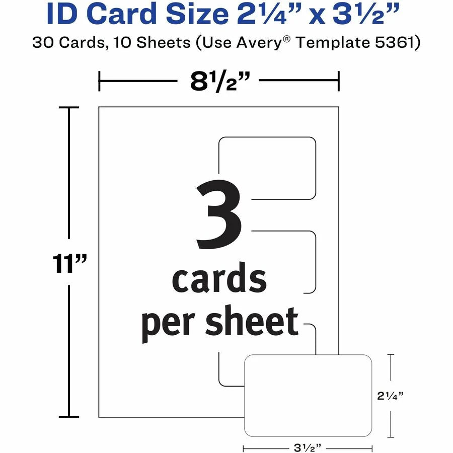 Avery® Self-Laminating ID Cards: Durable Printable Self-Sticking - 30 Pack - Cards
