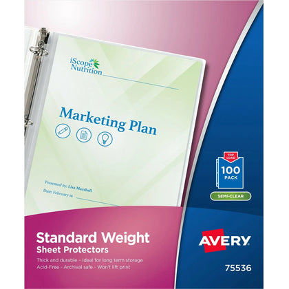 Avery® Sheet Protectors: Standard Weight Top Loading Clear - 100/Box - Protectors
