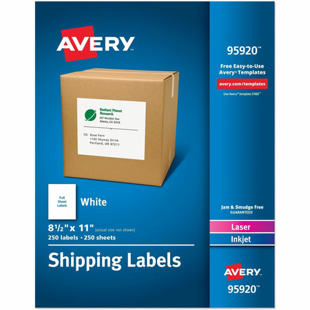 Avery® Shipping Address Labels, 250 Labels, Full Sheet Labels, Permanent (95920) - 2000
