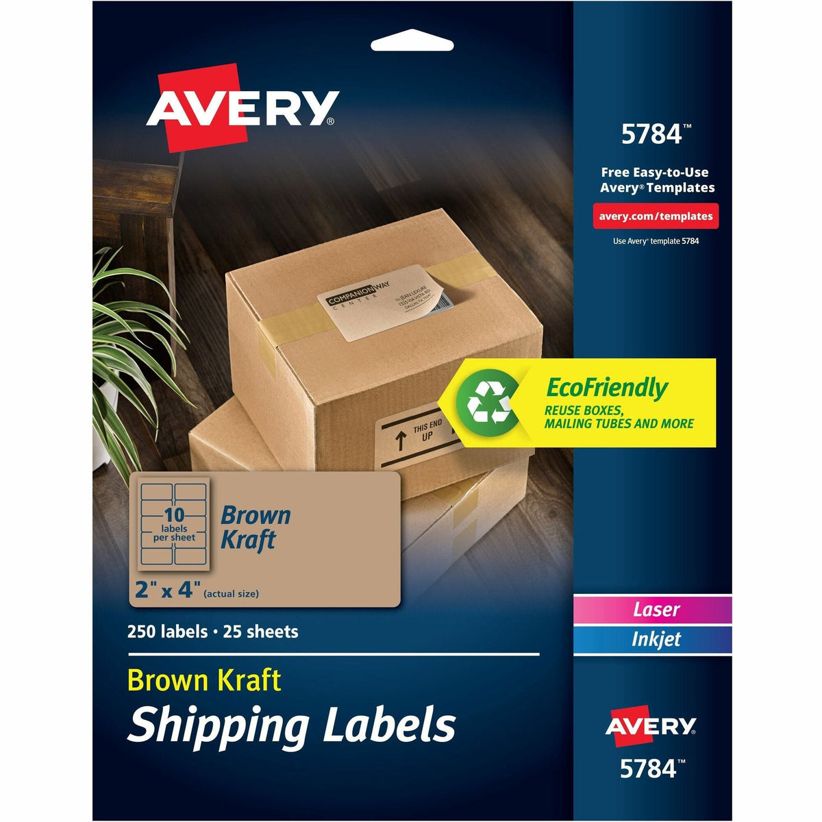 Avery® Shipping Labels,, Kraft Brown, 2" x 4" , 250 Labels (5784) - 2000