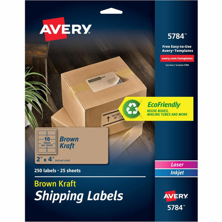 Avery® Shipping Labels,, Kraft Brown, 2" x 4" , 250 Labels (5784) - 2000