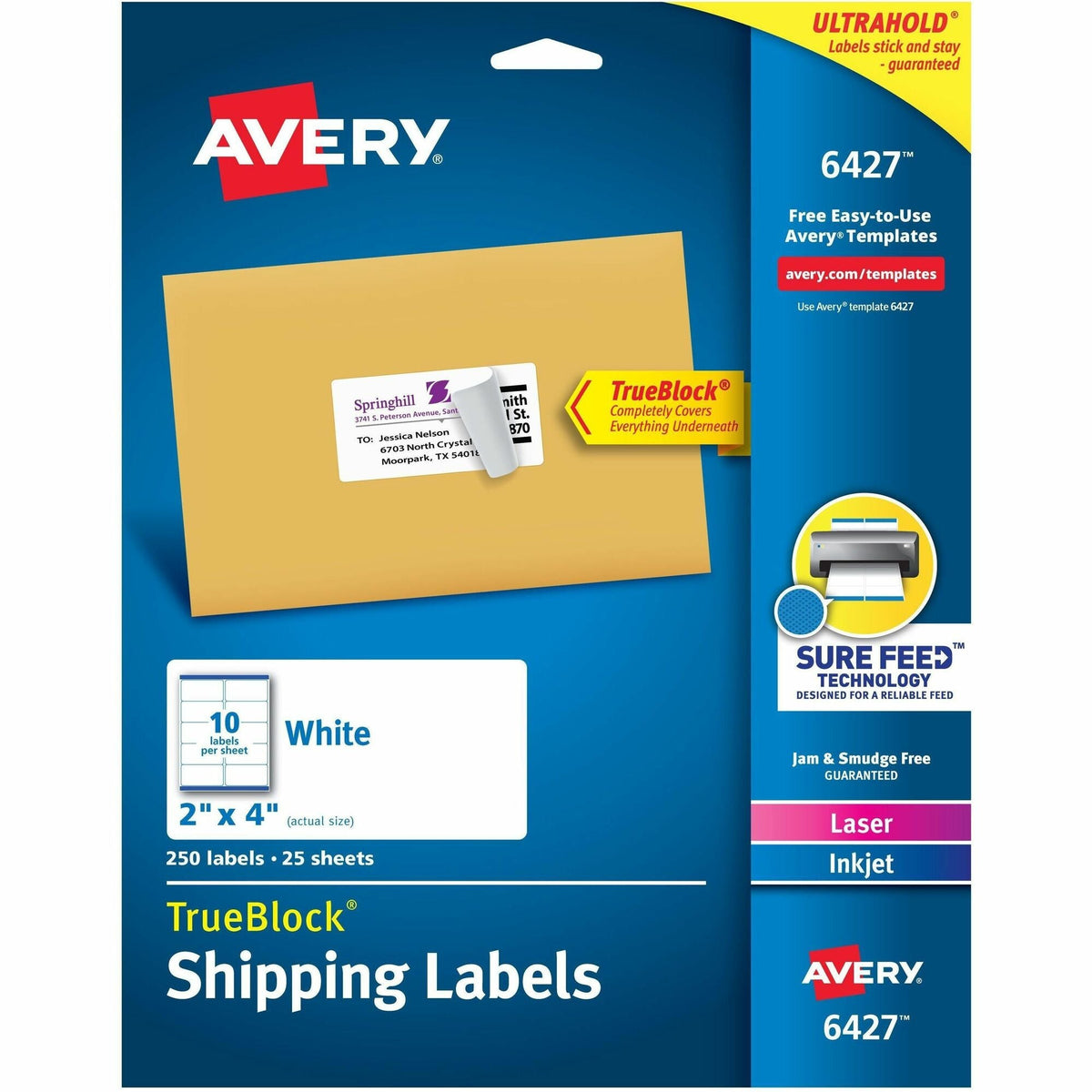 Avery® Shipping Labels, Sure Feed, 2" x 4" , 250 Labels (6427) - 2000