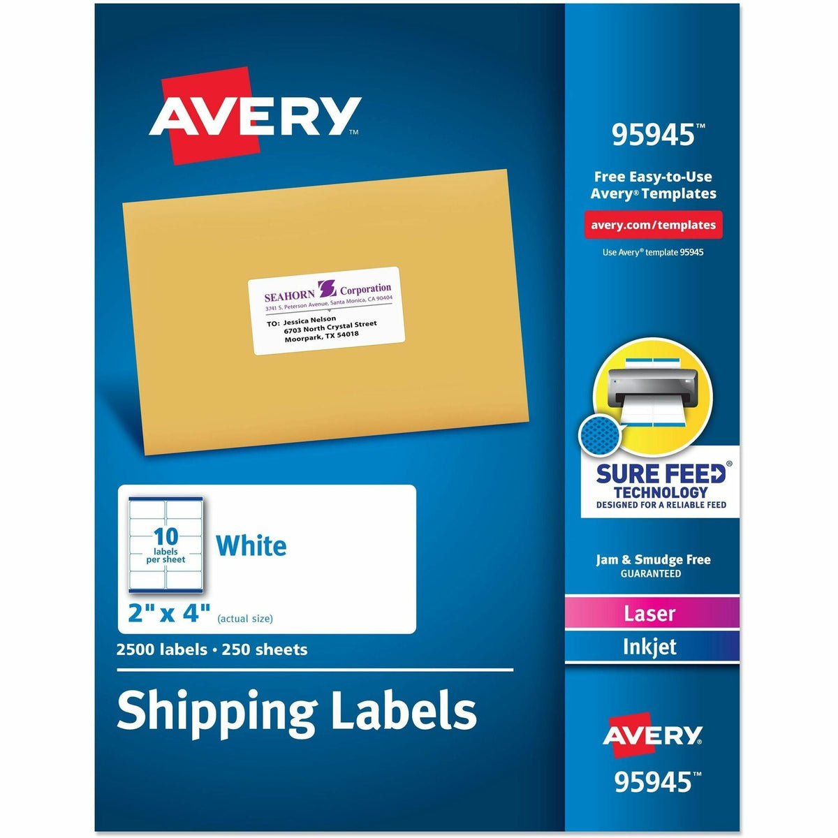 Avery® Shipping Labels, Sure Feed, 2"x4" , 2500 Glossy Labels (95945) - 2000