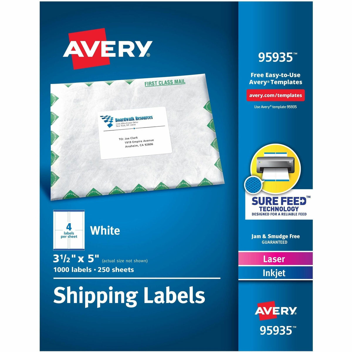 Avery® Shipping Labels, Sure Feed, 3-1/2" x 5" , 1,000 Labels (95935) - 2000