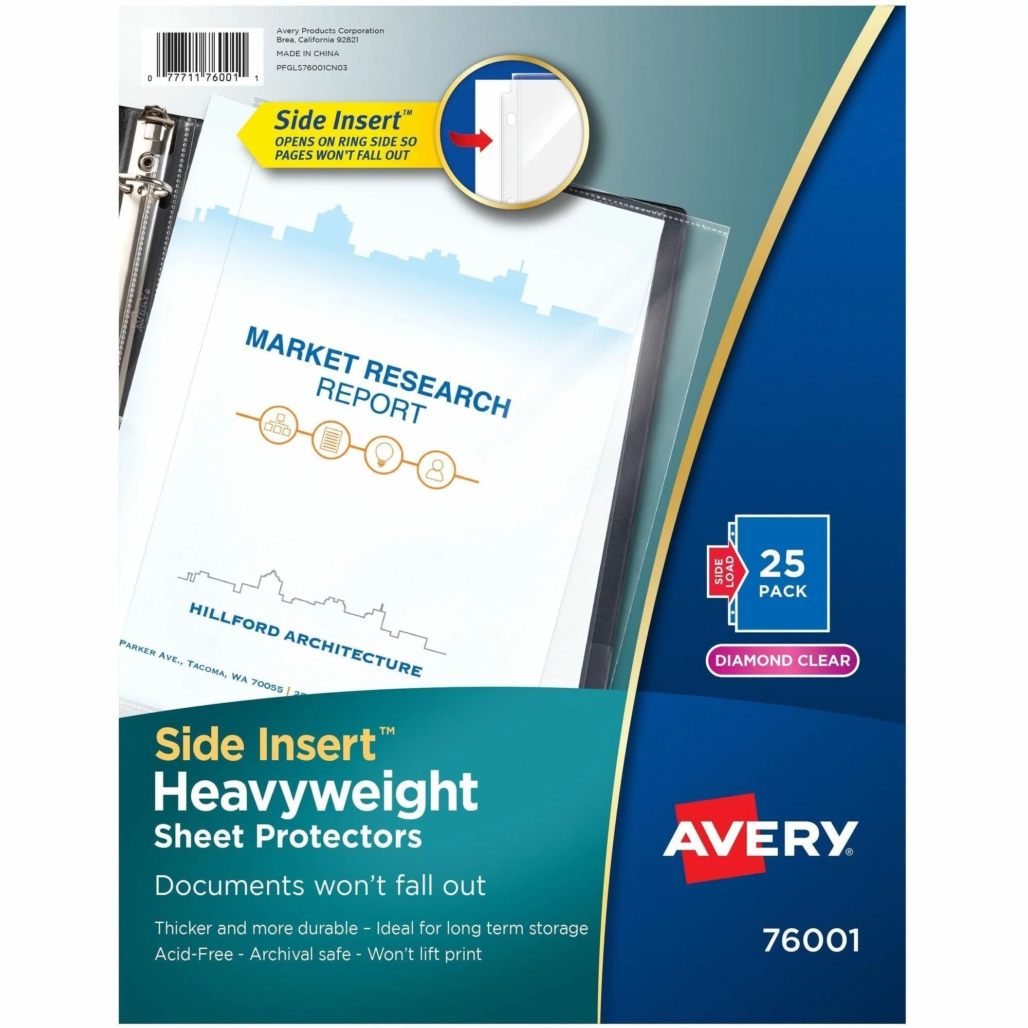 Avery® Side Insert Sheet Protectors: Letter Size 3-Hole Clear Polypropylene - 25/Pack - Protectors