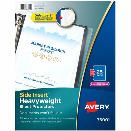 Avery® Side Insert Sheet Protectors: Letter Size 3-Hole Clear Polypropylene - 25/Pack - Protectors