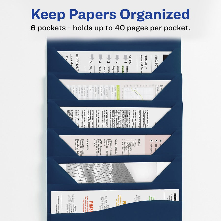 Avery® Slide & View Letter Organizer Folder - 8 1/2’’ x 11’’ - 40 Sheets Capacity - 6 Pocket(s) - Plastic Poly - Navy