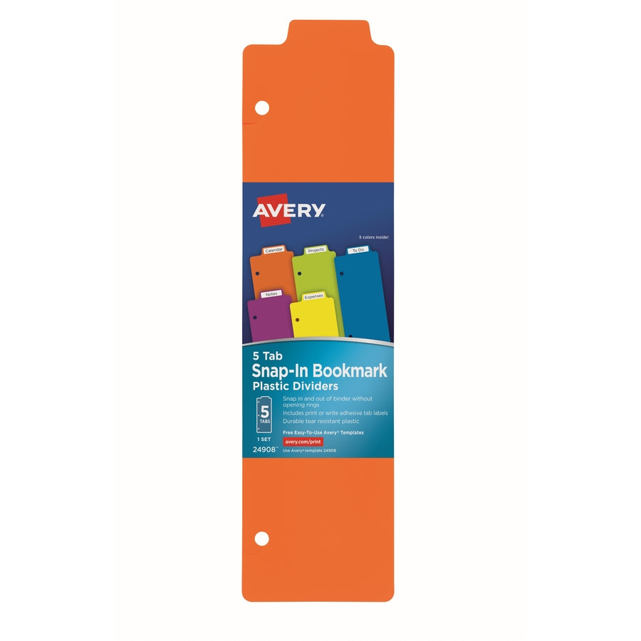 Avery® Snap-In Plastic Bookmark Dividers, 5 Tabs, 1 Set, Multicolor (24908) - Alternate-Image9