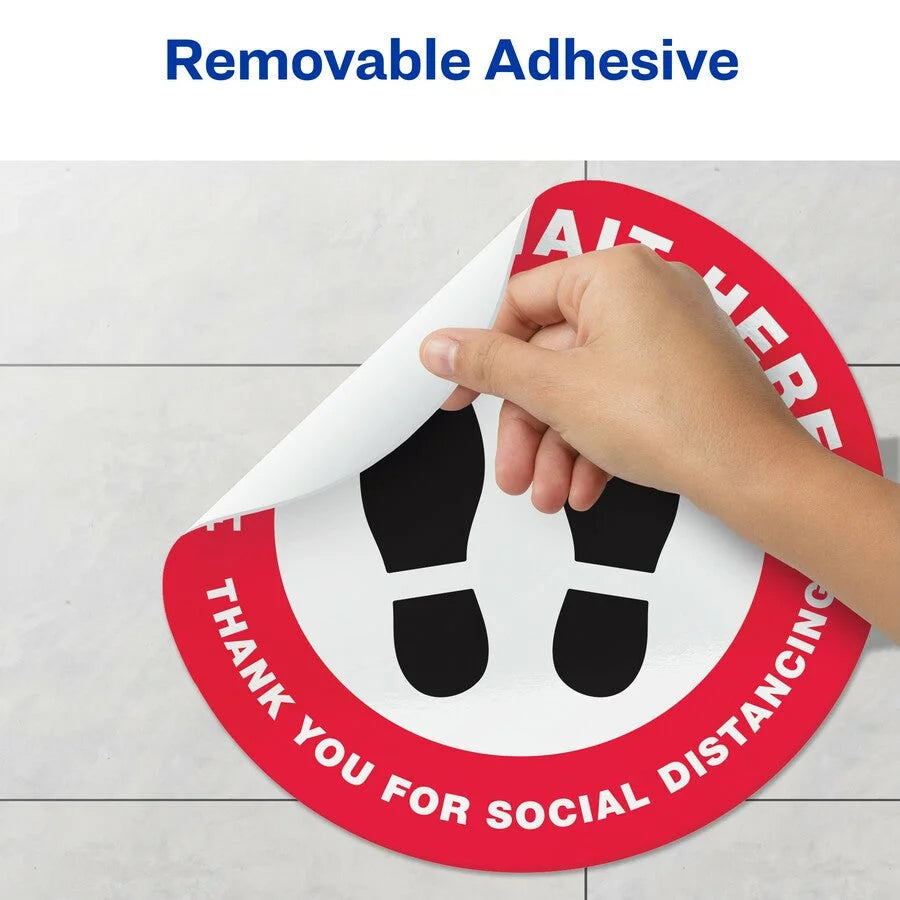 Avery® Social Distance Floor Decal: ’PLEASE WAIT HERE’ - Round Vinyl - 5-Pack - Safety Signs