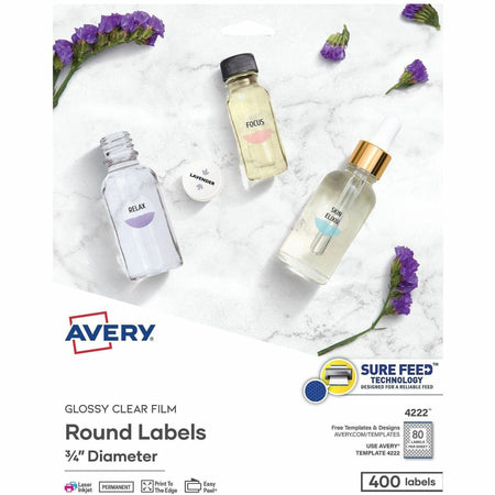 Avery&reg; Printable Round Labels, 3/4" , Glossy Clear, 400 Labels (4222) - 2000
