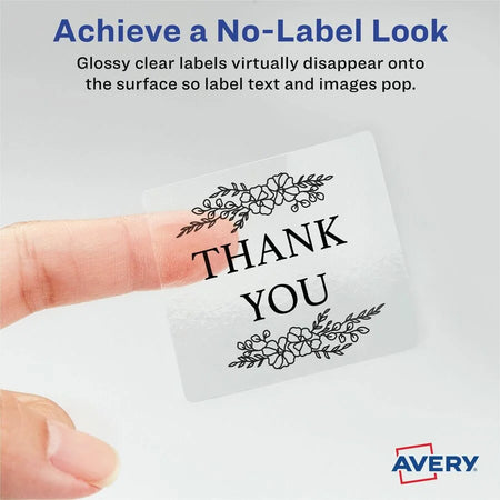 Avery® Sure Feed Glossy Waterproof Labels - Crystal Clear Film 2’’ x 120 - Multipurpose & ID