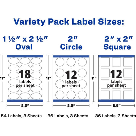 Avery® Sure Feed Label Variety Pack: Assorted Shapes White Paper - 630 Labels - Multipurpose & ID
