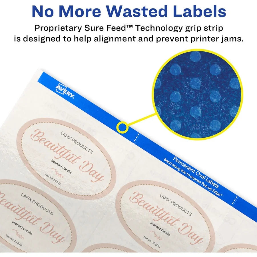 Avery® Sure Feed Oval Glossy Labels - Crystal Clear Film - 180 Labels/Pack - Multipurpose & ID