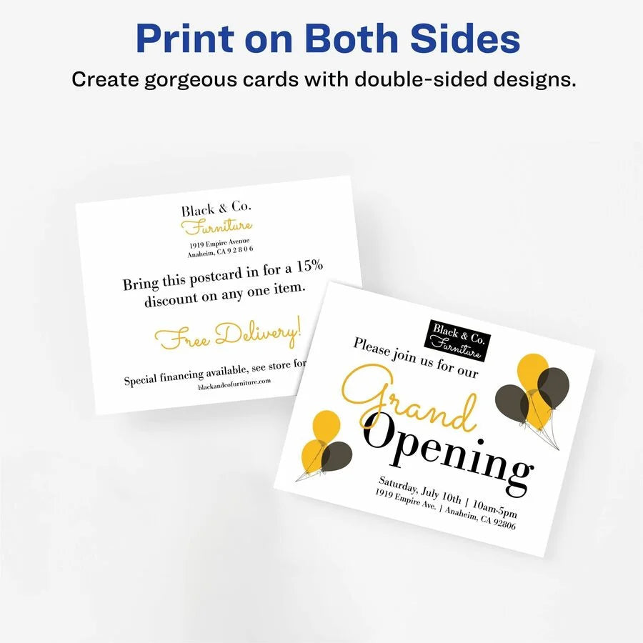 Avery® Sure Feed Postcards: 4’’ x 6’’ 80 lb Matte - Heavyweight Double-sided - 100/Box - Postcards