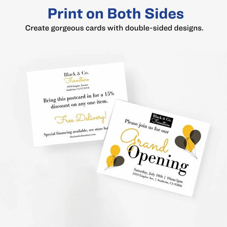 Avery® Sure Feed Postcards: 4’’ x 6’’ 80 lb Matte - Heavyweight Double-sided - 100/Box - Postcards