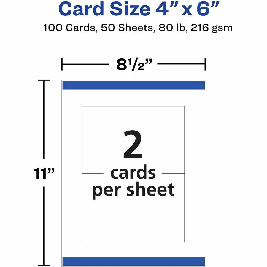 Avery® Sure Feed Postcards: 4’’ x 6’’ 80 lb Matte - Heavyweight Double-sided - 100/Box - Postcards