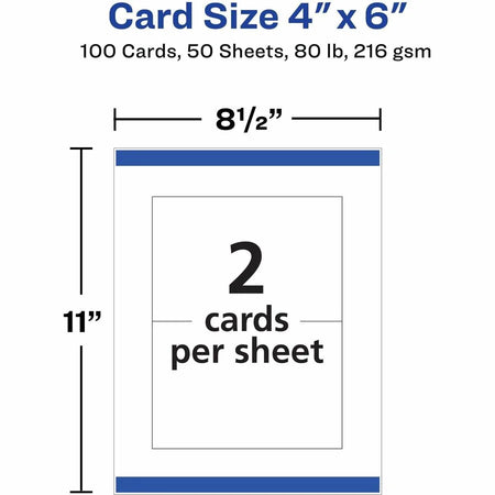 Avery® Sure Feed Postcards: 4’’ x 6’’ 80 lb Matte - Heavyweight Double-sided - 100/Box - Postcards