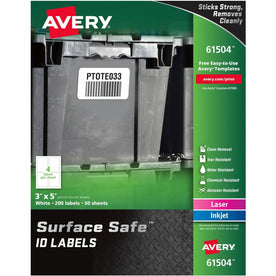 Avery® Surface Safe ID Labels: 3x5’’ Removable Water-Resistant - 200 Labels - Specialty & Warning
