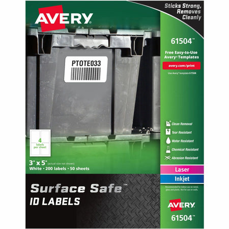 Avery® Surface Safe ID Labels: 3x5’’ Removable Water-Resistant - 200 Labels - Specialty & Warning