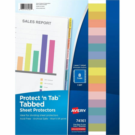 Avery® Tabbed Sheet Protectors: Letter Size Top Loading 3-Hole Clear Polypropylene - 8/Set - Protectors