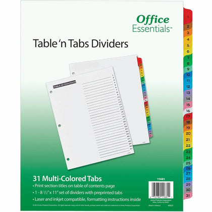 Avery® Table ’N Tabs Daily Dividers: 31-Tab Set for Organized Filing - Index Divider