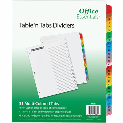 Avery® Table ’N Tabs Daily Dividers: 31-Tab Set for Organized Filing - Index Divider