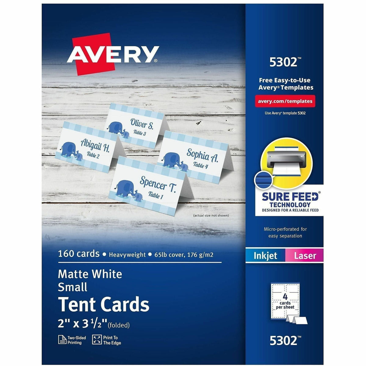 Avery® Tent Cards, 2" x 3.5" , White, 160 Place Cards (5302) - 2000