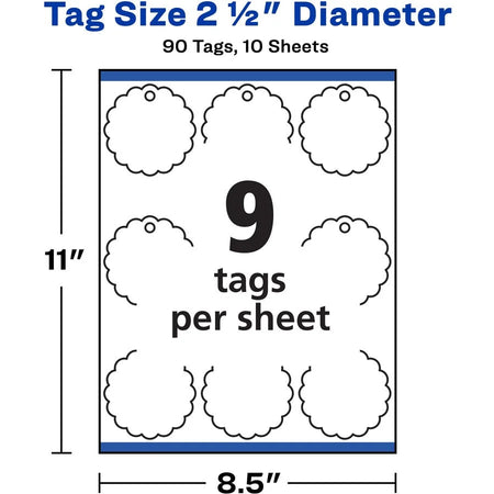Avery® Textured Round Scallop Tags: White Card Stock Metal - 90/Pack - Multipurpose & ID Labels