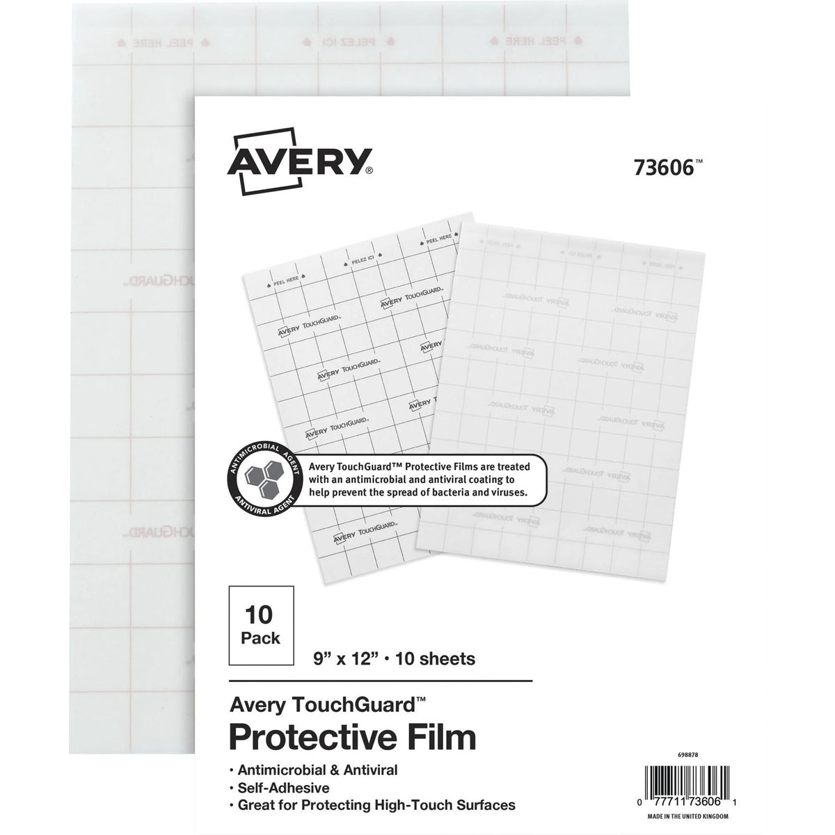Avery® TouchGuard Protective Film Sheets: Antimicrobial Rectangular PET Sheets - Safety Signs