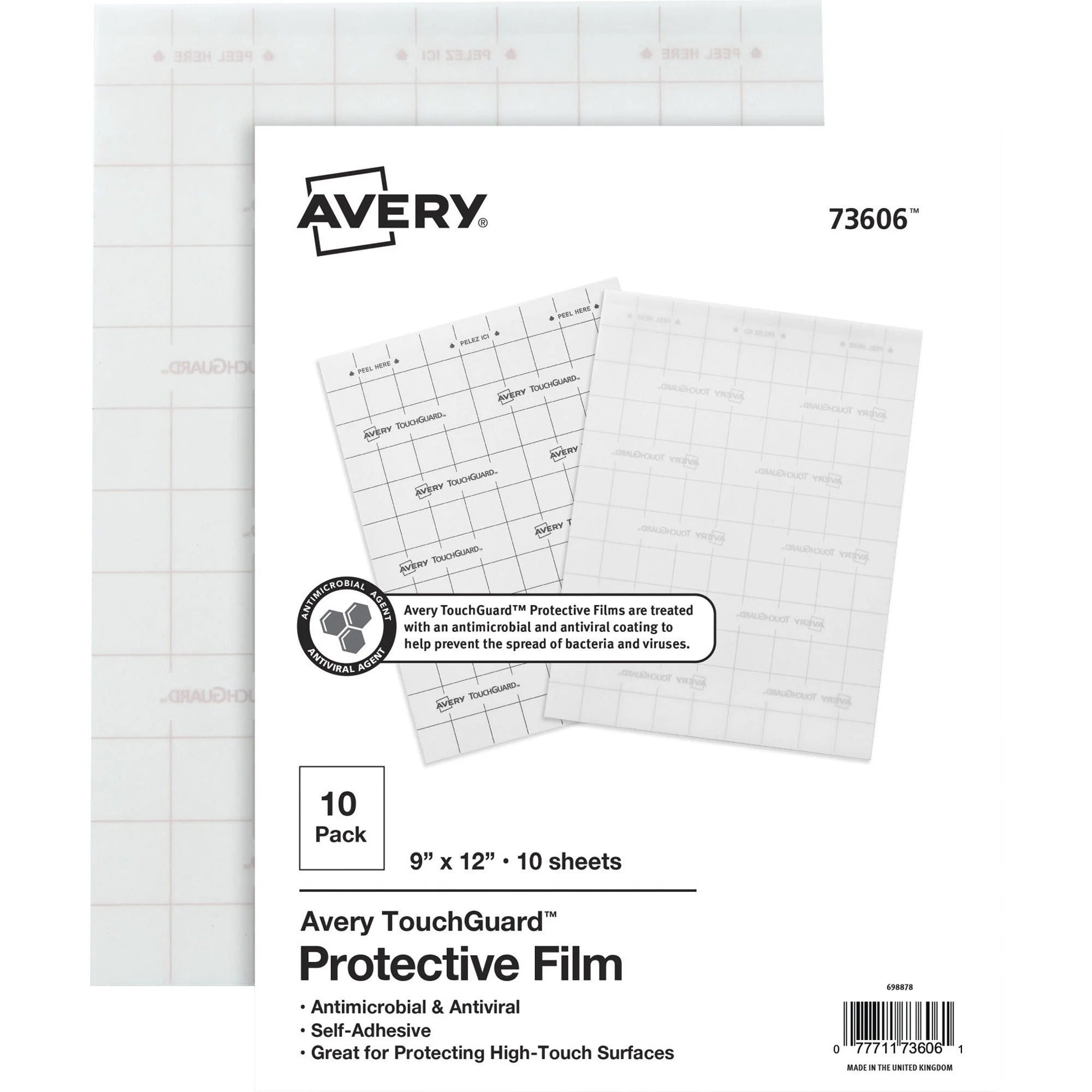 Avery® TouchGuard Protective Film Sheets: Antimicrobial Rectangular PET Sheets - Safety Signs