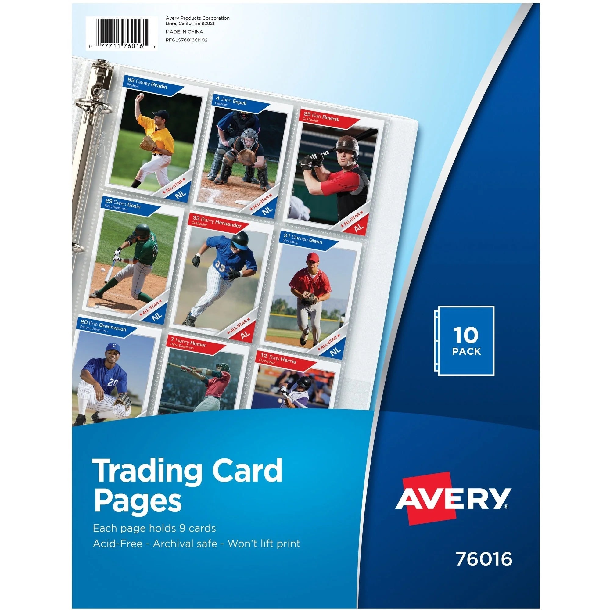 Avery® Trading Card Pages: 90-Card Capacity 3-Ring Binder Clear - 10/Pack - Refill Pages