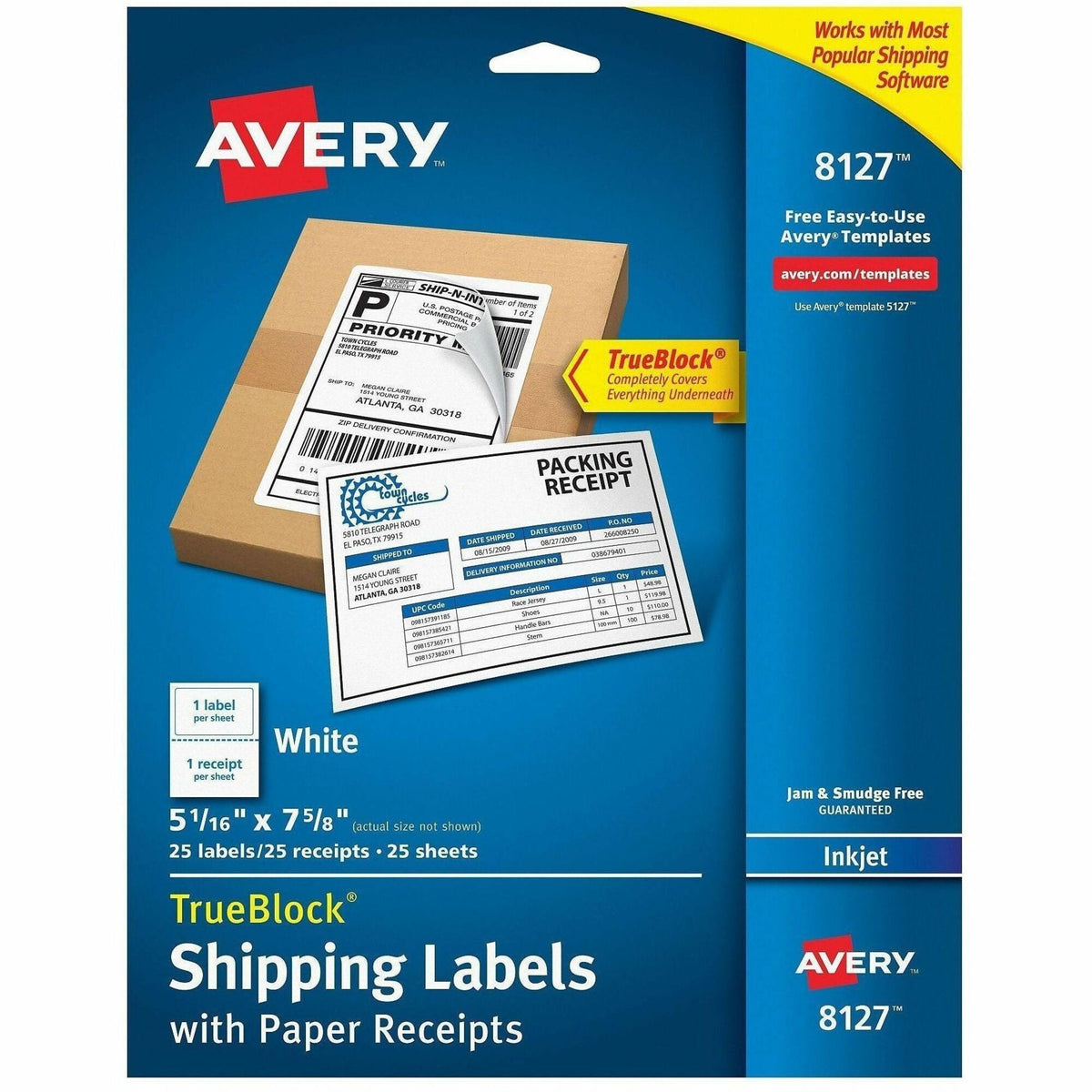 Avery® TrueBlock Paper Receipt Shipping Labels - 5 1/16’’ Width x 7 5/8’’ Length - Permanent Adhesive - Rectangle