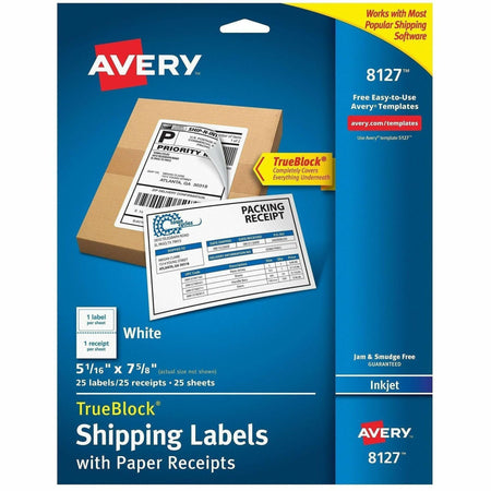 Avery® TrueBlock Paper Receipt Shipping Labels - 5 1/16’’ Width x 7 5/8’’ Length - Permanent Adhesive - Rectangle