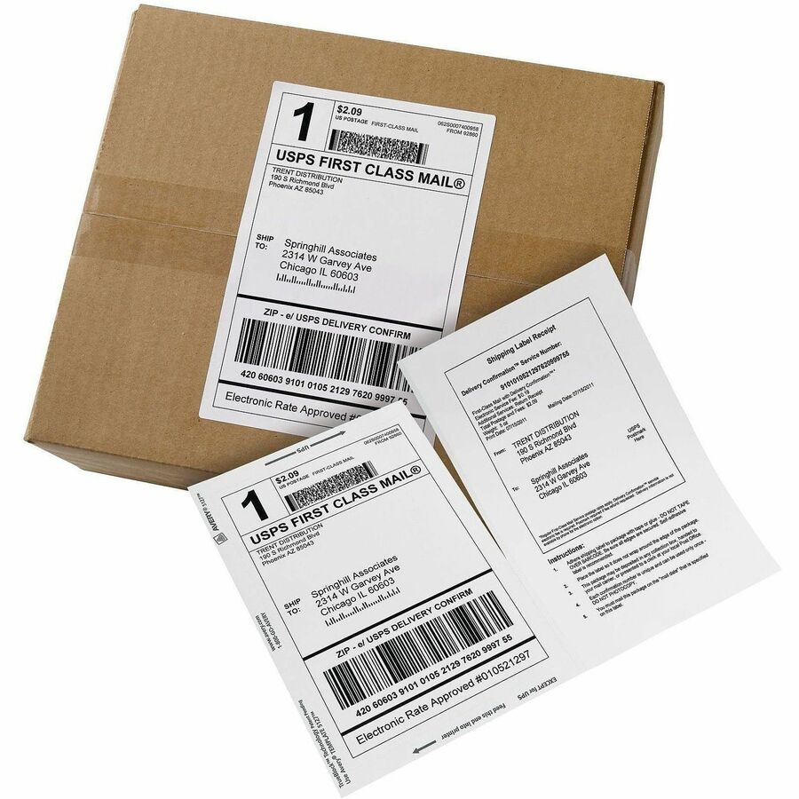 Avery® TrueBlock Paper Receipt Shipping Labels - 5 1/16’’ Width x 7 5/8’’ Length - Permanent Adhesive - Rectangle