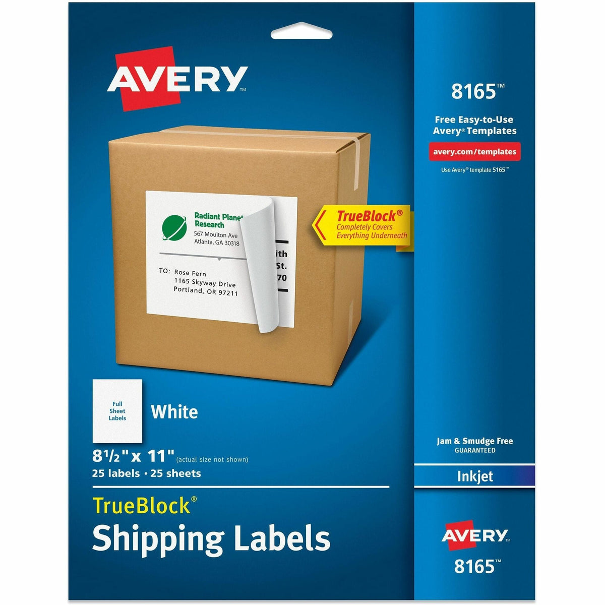 Avery® TrueBlock Shipping Labels, 8-1/2" x 11" , 25 Labels (8165) - 2000