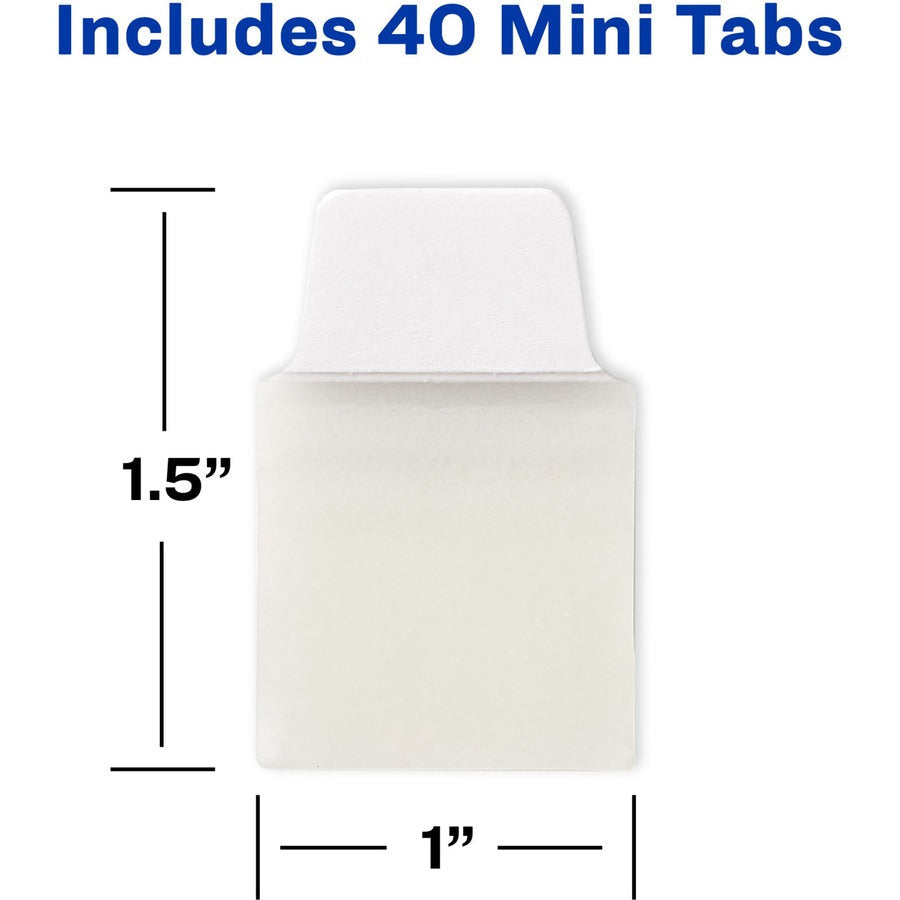 Avery® Ultra Tabs Repositionable Mini - 40 Tab(s) - 10 Tab(s)/Set - Clear Film White Paper - Pack - Index Accessories &