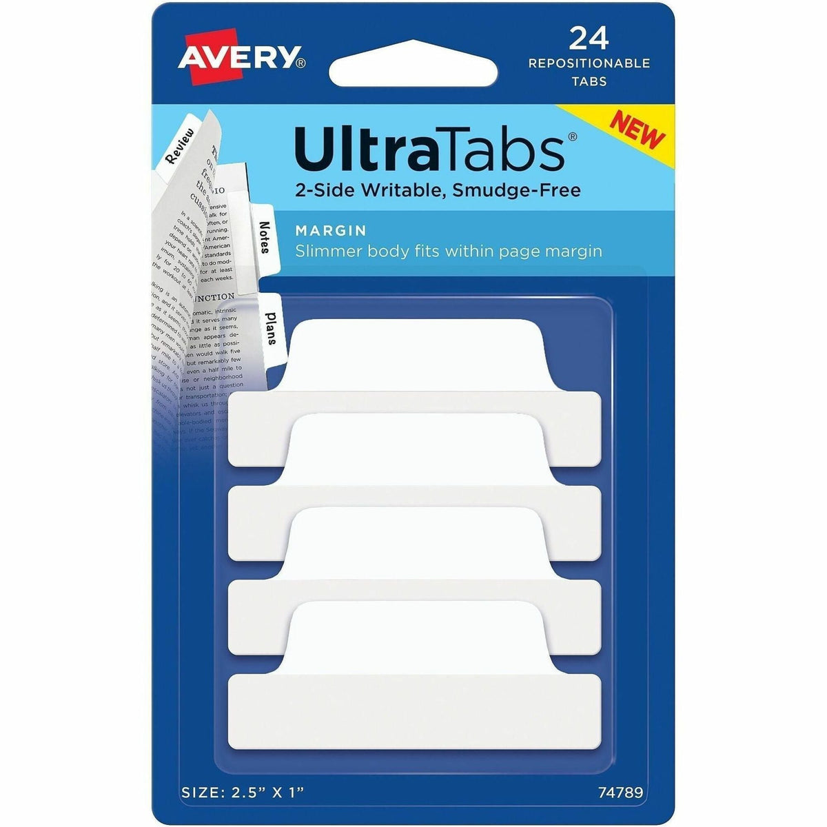 Avery® Ultra Tabs Repositionable Margin - 24 Tab(s) - 6 Tab(s)/Set - Clear Film White Paper - Pack - Index Accessories