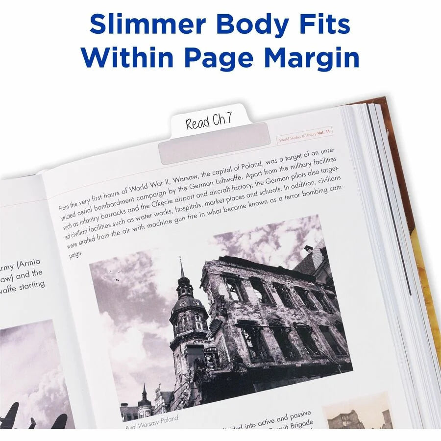 Avery® Ultra Tabs: Repositionable Margin Tabs - Clear Film White Paper - 24 Pack - Index Accessories & Page Markers