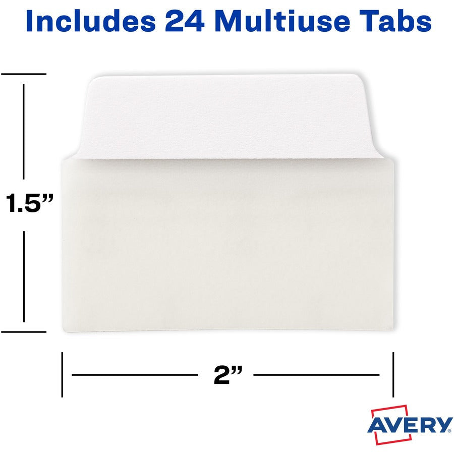 Avery® Ultra Tabs Repositionable Multi-Use - 24 Tab(s) - 8 Tab(s)/Set - Clear Film White Paper - Pack - Index